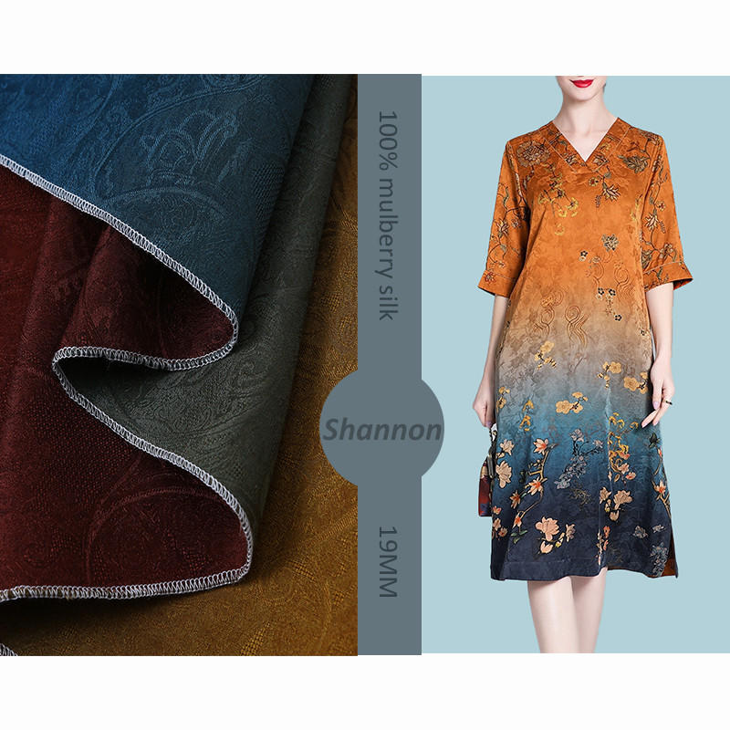 100% pure mulberry silk 19MM jacquard Chinoiserie Silk Fabric