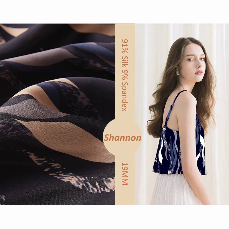 Digital print 91% mulberry silk 9% spandex 19MM stretch Chinoiserie Silk Fabric