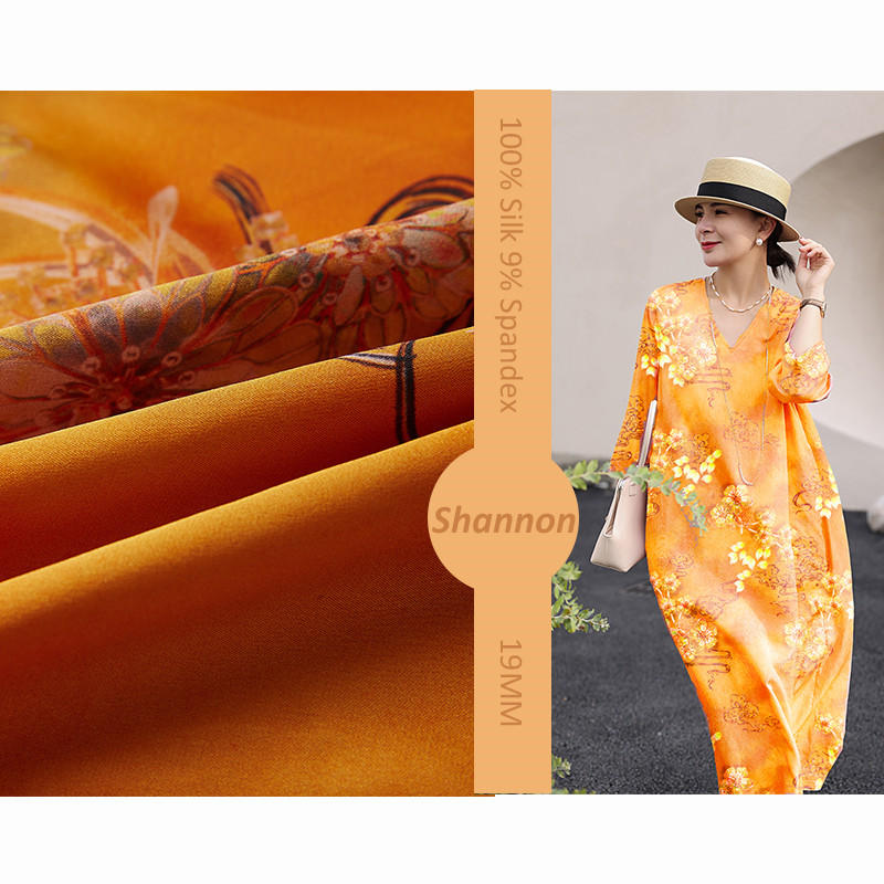 91% mulberry silk 9% spandex 19MM stretch Chinoiserie Silk Fabric