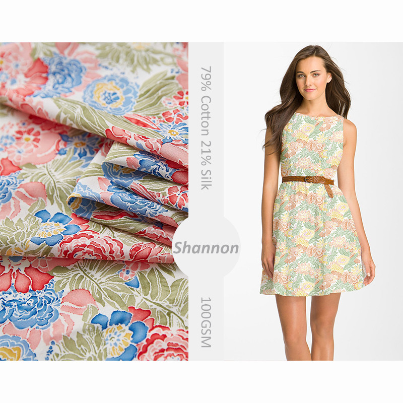 Floral print 79% cotton 21% silk Chinoiserie Cotton Silk Fabric