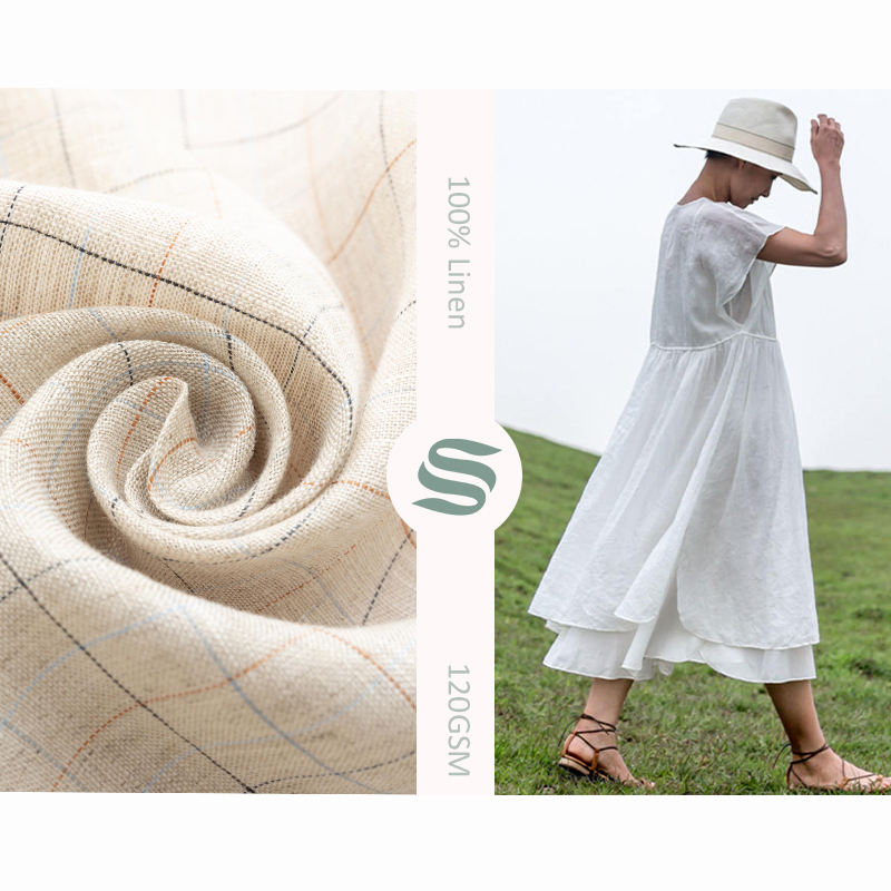 Wholesale 100% Pure Color Linen Fabric natural thinner 120 GSM for clothing