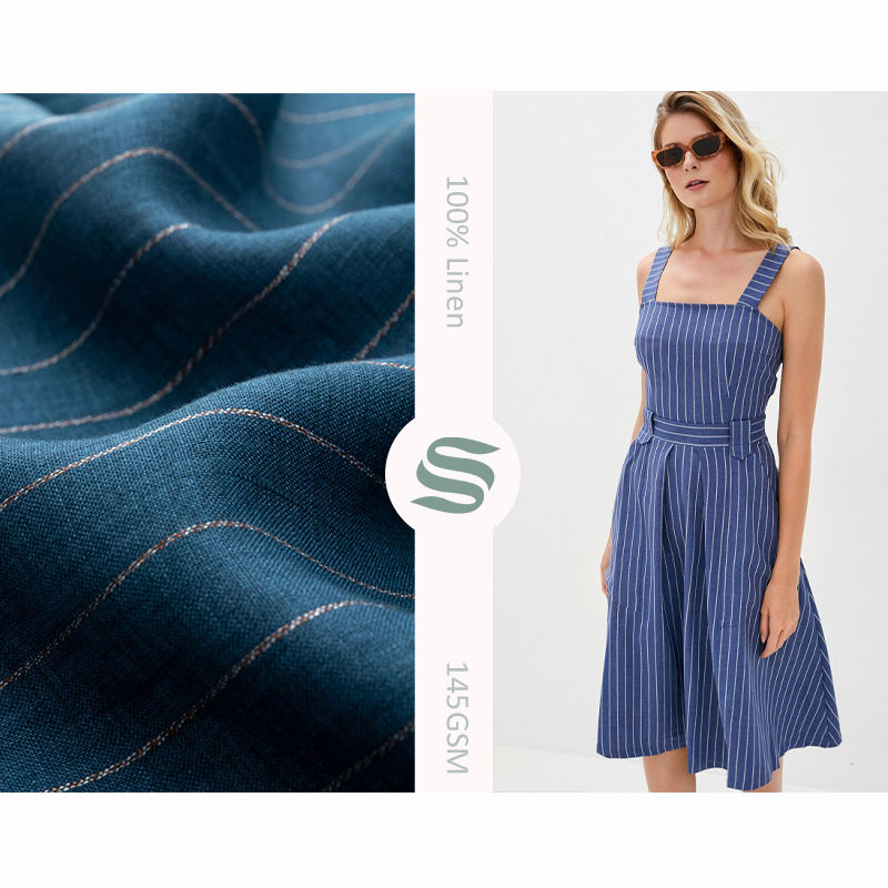 Free Sample Pure 100% linen natural stripe dyed fabric for dress