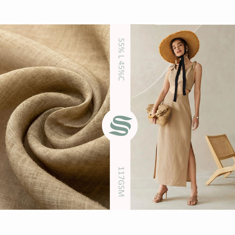Factory Customization 55% Cotton 45% Linen plain Fabric For women dress