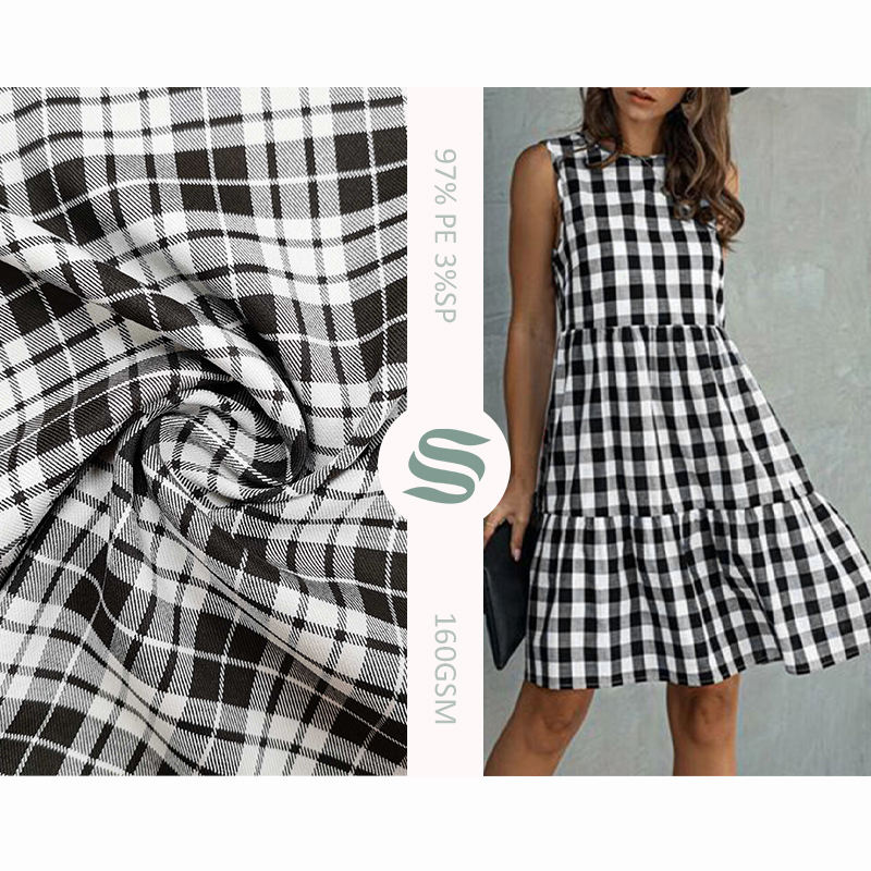 Top Quality 97% polyester 3% spandex grid fabric peach finished checked fabric