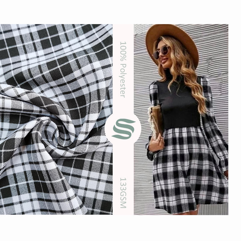 Top Quality 100% polyester gingham fabric peach finished plaid fabric