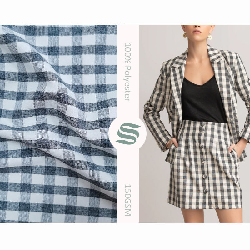 Hot selling 100% polyester grid fabric peach finished checked fabric
