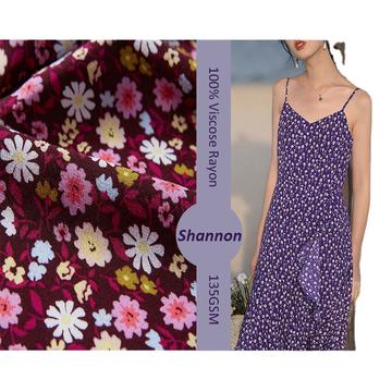 Purple flower crinkle 47% rayon 54% viscose digital pastoral top & classic fabric