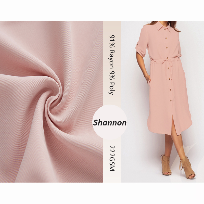 Shrink-resistant 91% rayon 9% polyester twill for dress blouse casual office lady fabric 