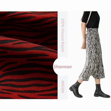 Red zebra-stripe  light weight 100% rayon poplin zebra animal print fabric