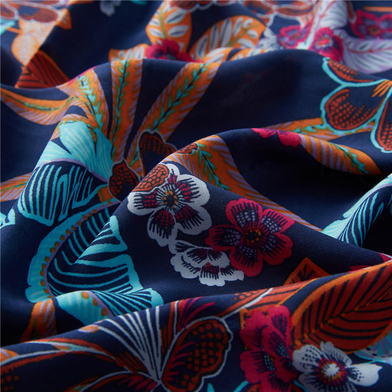 Black morning glory flower 100% rayon print poplin exotic bohemia fabric