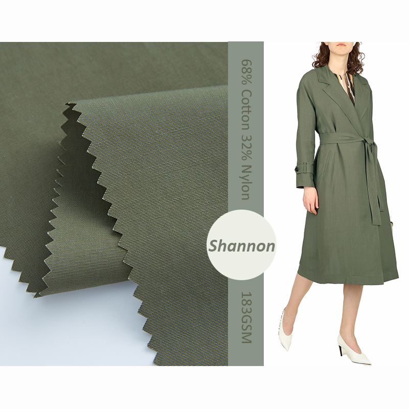 Olive canvas 68% cotton 32% nylon breathable casual coat fabric
