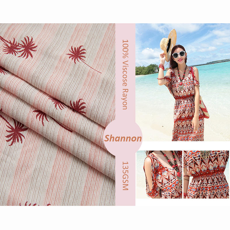 Stripe palm digital print crepe 53% viscose 47% rayon poplin exotic Hawaiian fabric