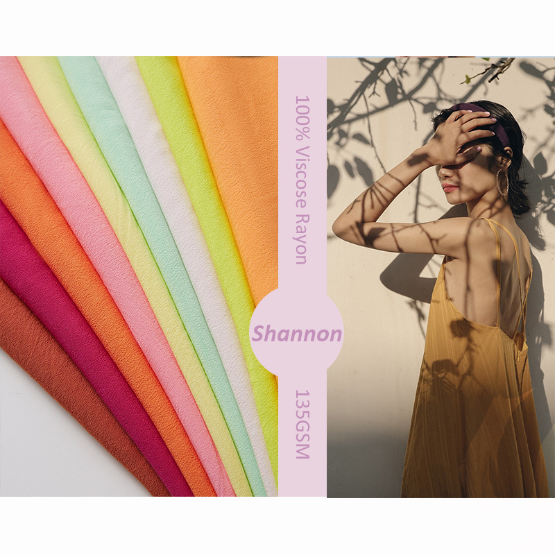 Solid dyed crepe 53% viscose 47% rayon wrinkle resistant pastoral rayon fabric
