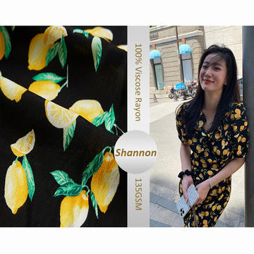Lemon digital print crepe 53% viscose 47% rayon poplin exotic Hawaiian fabric