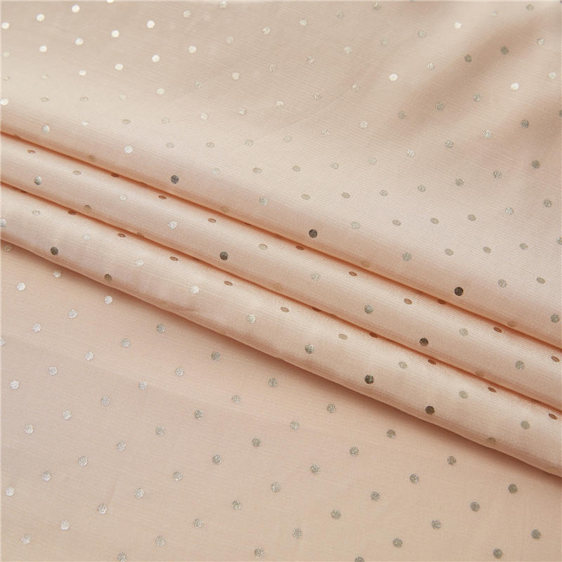 Flashing silver dots pink ground 51% rayon 49% viscose poplin shapes dot print fabric