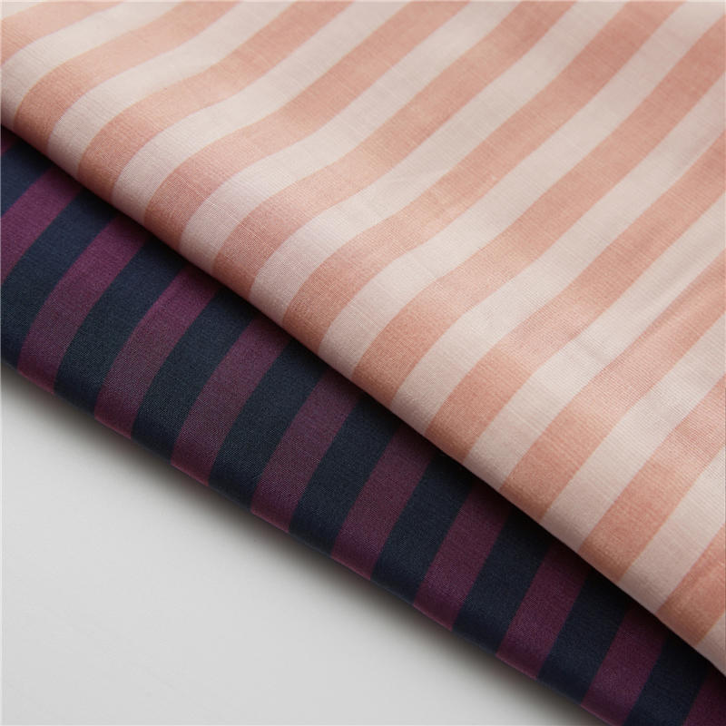 Pink stripe 51% rayon 49% viscose woven poplin silky handfeel shapes stripe print fabric