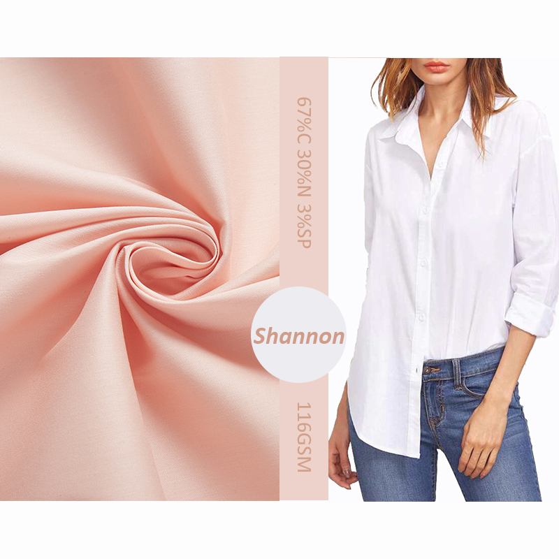 Eco-friendly 67%Cotton 30% Nylon 3% Spandex poplin shirt casual office lady fabric
