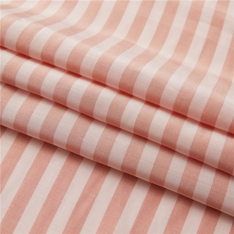 Pink stripe 51% rayon 49% viscose woven poplin silky handfeel shapes stripe print fabric